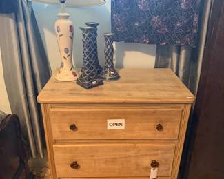 Wooden Nightstand, Decorative Lamp, Candle Holders