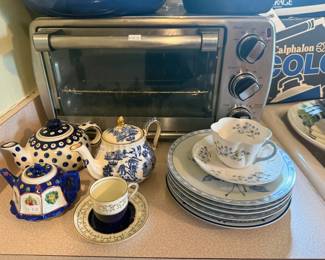 Tea Kettles, Plate, Tea Cups 