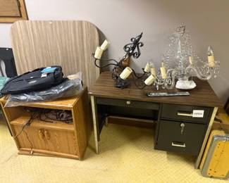 Wooden Desk, Wooden Entertainment Center, Light Fixtures 