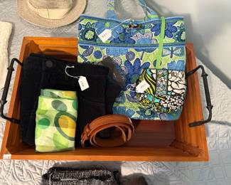 Wooden Basket, Vera Bradley Bag, Belts, Clothing 