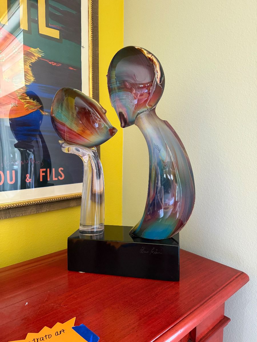 Hand-blown Murano glass sculpture titled, “The Kiss”. Italian glass master, Dino Rosin