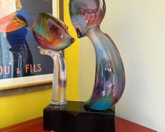 Hand-blown Murano glass sculpture titled, “The Kiss”. Italian glass master, Dino Rosin