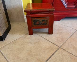 Red-lacquered low stand. Antique Chinese piece
