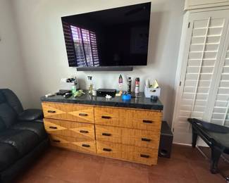 Woven Rattan Dresser/Media Console. 6-drawers. Coastal/boho style.