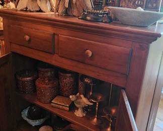 Accent Cabinet (4 of these cabinets available), marble boxes, hammered copper candlesticks