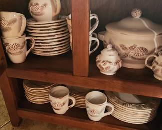 Pinecone soup tureen and dinnerware