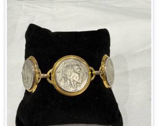 Buffalo nickel gold tone bracelet