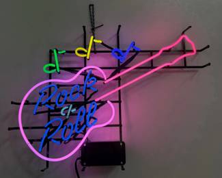 "Rock and Roll" Guitar Neon Bar/Pub Advertising Sign