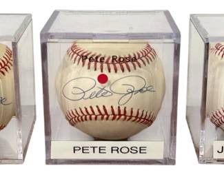 Autographed PETE ROSE (2) & JOHNNY BENCH Baseballs 
