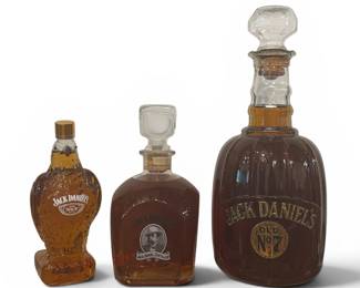 Three JACK DANIELS  Glass Whiskey Decanters, MAXWELL HOUSE
