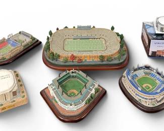 Eight Miniature Sports Stadiums Replica Ceramic Sculptures