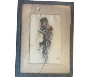 Vintage color lithograph titled "The Red Fan"