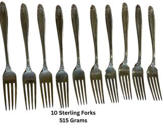 10 vintage solid sterling silver dinner forks