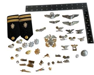 Lot of U.S. Military Insignia, Rank Pins, Uniform