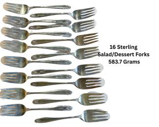 16 vintage sterling silver salad/dessert forks
