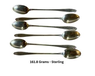 Six vintage solid sterling silver iced tea spoons