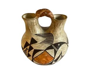 Vintage Mexican folk art ceramic wedding vase