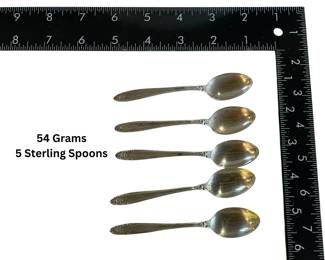 Five solid sterling silver demitasse spoons