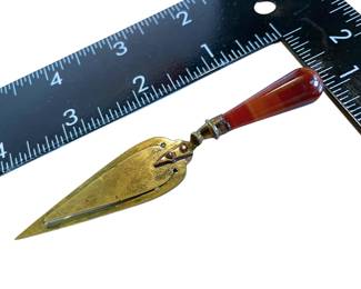 Victorian gilt brass, banded agate trowel-bookmark