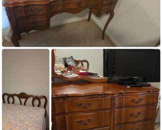 Bedroom suite. Full size bed, double dresser and vanity