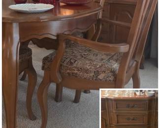 Dining room suite. Table, two leaves, 6 chairs, buffet and china cabinet