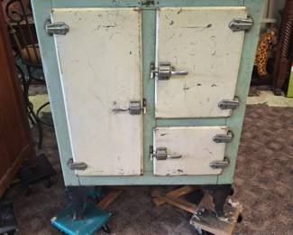 Primitive Metal Icebox w/ Original Paint - signed