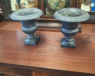 Pair Small Iron Urns