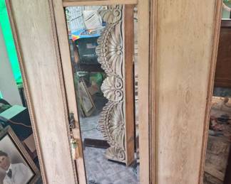 Antique Pine Wardrobe w/ Mirror