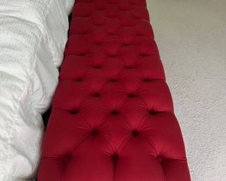Red Storage Bench. Dimensions: 70'' wide x 20'' deep, 20'' high. Red. Excellent Condition. Beautiful tufted storage bench.