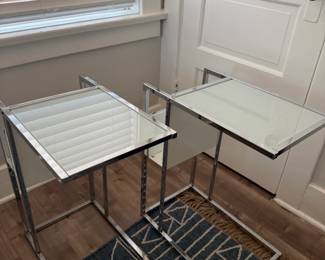 Pair of Chrome and Glass Nightstands