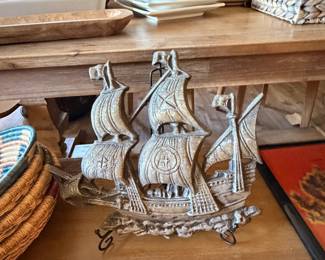 Metal Sailing Ship Sculpture