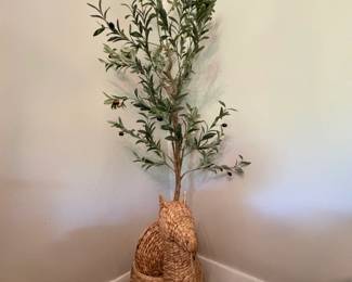 Faux Olive Tree with Woven Basket Stand