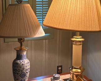 Blue and white lamps