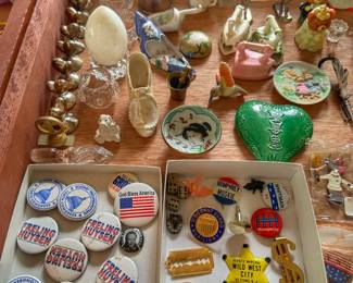 This unique lot features a fantastic variety of vintage collectibles, political memorabilia, and decorative knick-knacks perfect for dealers, resellers, or passionate hobbyists.