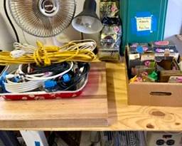 Workbench with electrical outlets, fans, hardware, etc.!