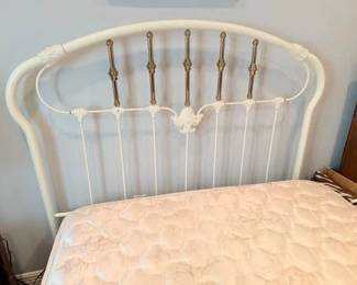 Antique ivory and brass bed with full sized mattress - excellent condition!