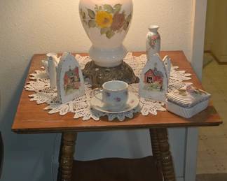 Antique Side Table - Vintage Lamp