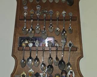 Souvenir Spoon Collection with Display Shelf 