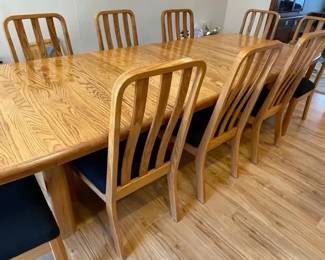 Beautiful Oak Modern Dining Table and Chairs  seats 10 comfortably