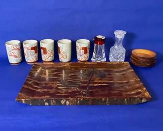 Late 20th Century Kutani Teacups, Cherry Wood Serving Tray And More
