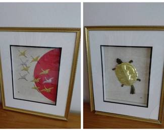 Oshie Metalic Paper Japanese Art One FrameGlass Needs Repair