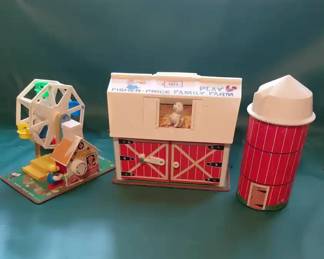Vintage Fisher Price Cottage, Barn And Ferris Wheel
