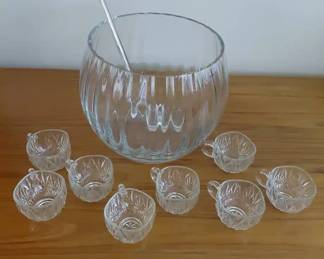 Modern Punch Bowl With Vingage Punch Cups