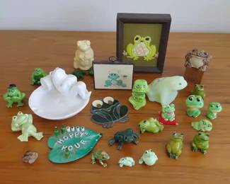 Miniature Frog Figurines And Embroidery Art