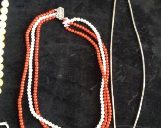 Triple Strand Coral and Pearl Necklace