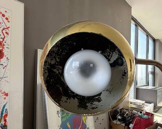 Mid-Century Modern Brass Arc Floor Lamp with Globe Shade