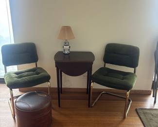 Vintage Green Velvet Cantilever Dining Chairs (Set of 2)