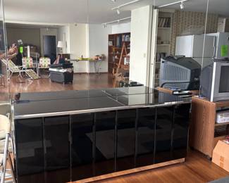 1970s Italian Modern Black Lacquer and Mirrored Credenza