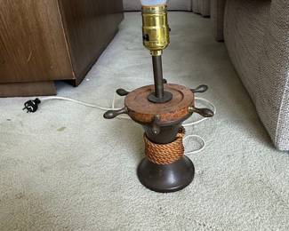 Vintage Nautical Ship's Wheel Lamp with Rope Accent