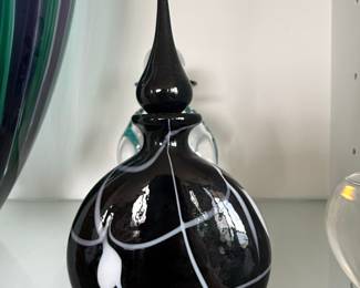 Black and White Swirl Art Glass Perfume Bottle